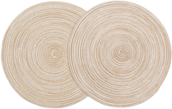 SHACOS Round Braided Placemats Set of 6 Washable Round Placemats for Kitchen Dining Table 15 inch Round Indoor Woven Fabric Table Mats (Beige, 6)