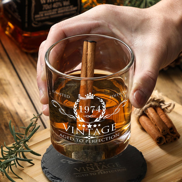 AOZITA 50th Birthday Gifts for Men Whiskey Glass with Delicate Package- 50th Birthday Decorations for Men, Party Supplies - 50th Bday Gifts Ideas for Him, Dad, Husband, Friends - 11oz Whiskey Glass