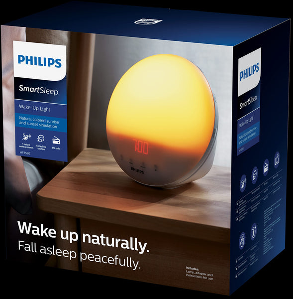 Philips SmartSleep Wake-up Light, Colored Sunrise and Sunset Simulation, 5 Natural Sounds, FM Radio & Reading Lamp, Tap Snooze, HF3520/60