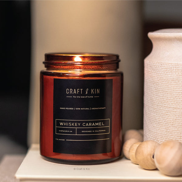 Scented Candles for Men | Premium Whiskey Caramel Scented Candle | All-Natural Whiskey Candle Soy Candles, Rustic Home Decor Valentine Candles, Non-Toxic Ultra Clean Burn Aromatherapy Amber Jar Candle
