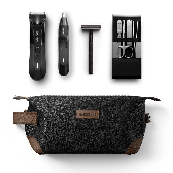 MANSCAPED® The Tool Box 4.0 Contains: The Lawn Mower® 4.0 Electric Trimmer, Weed Whacker® Nose & Ear Hair Trimmer, The Plow™ 2.0, The Shears™ Four Piece Nail Kit, The Shed™ Toiletry Bag