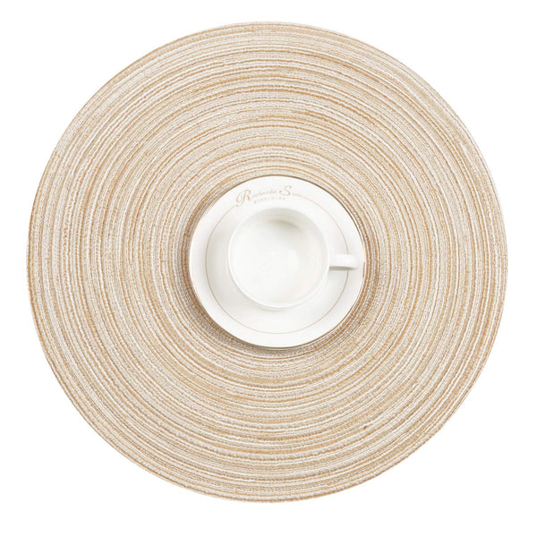 SHACOS Round Braided Placemats Set of 6 Washable Round Placemats for Kitchen Dining Table 15 inch Round Indoor Woven Fabric Table Mats (Beige, 6)