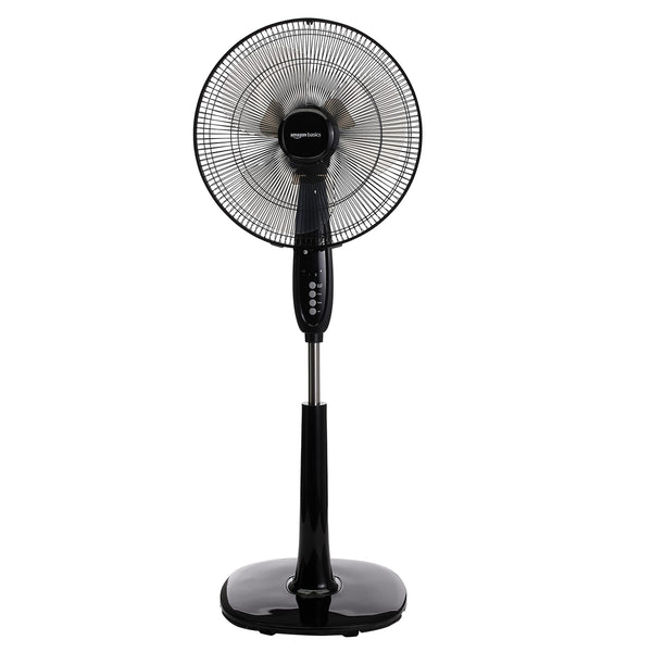 Amazon Basics Oscillating Dual Blade Standing Pedestal Fan with Remote, 16-Inch, Black