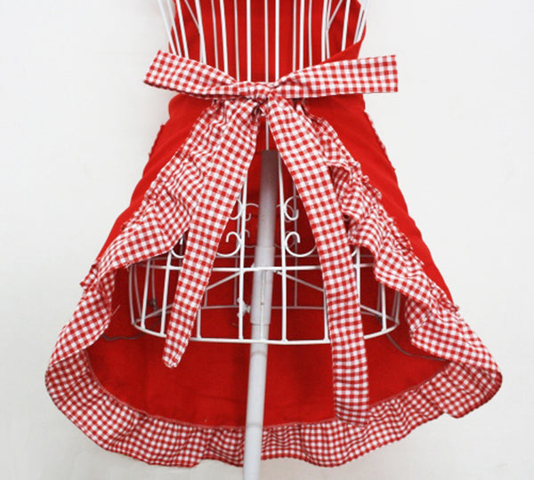 Hyzrz Cute Fashion Cotton Red Aprons for Women Girls Vintage Cooking Retro Apron with Pockets for Mother's day Gift