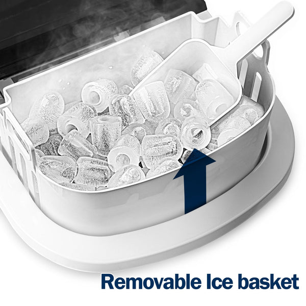 EUHOMY Ice Maker Countertop Machine - 26 lbs in 24 Hours, 9 Cubes Ready in 8 Mins, Electric ice maker and Compact potable ice maker with Ice Scoop and Basket. Perfect for Home/Kitchen/Office.(Sliver)
