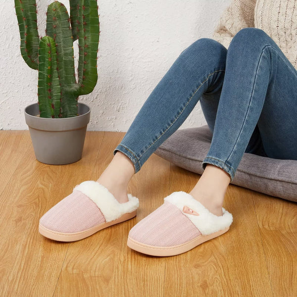 NineCiFun Women's Slip on Fuzzy Slippers Memory Foam House Slippers Outdoor Indoor Warm Plush Bedroom Shoes Scuff with Faux Fur Lining size 7 8 pink