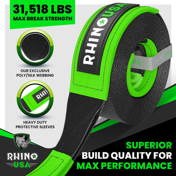 RHINO USA Recovery Tow Strap 3" x 20ft - Lab Tested 31,518lb Break Strength - Heavy Duty Draw String Bag Included - Triple Reinforced Loop End to Ensure Peace of Mind - Emergency Off Road Towing Rope