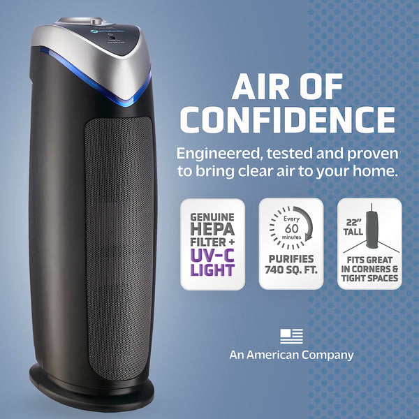 GermGuardian Air Purifier with HEPA 13 Filter, Removes 99.97% of Pollutants, Covers Large Room up to 743 Sq. Foot Room in 1 Hr, UV-C Light Helps Reduce Germs, Zero Ozone Verified, 22", Gray, AC4825E