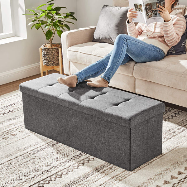 SONGMICS 43 Inches Folding Storage Ottoman Bench, Storage Chest, Foot Rest Stool, Bedroom Bench with Storage, Holds up to 660 lb, Dark Gray ULSF77K