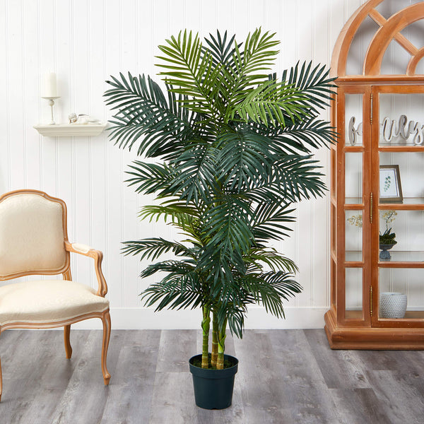 Nearly Natural 5289 6.5ft. Golden Cane Palm Silk Tree,Green