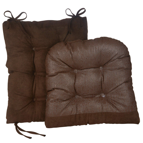 Klear Vu Omega Non-Slip Rocking Chair Cushion Set with Thick Padding and Tufted Design, Includes Seat Pad & Back Pillow with Ties for Living Room Rocker, 17x17 Inches, 2 Piece Set, Chocolate