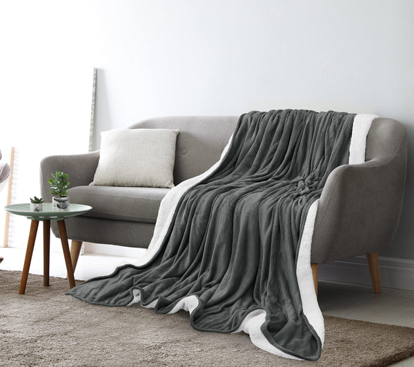 Utopia Bedding Sherpa Blanket Queen Size [Grey, 90x90 Inches] - 480GSM Thick Warm Plush Fleece Reversible Blanket for Bed, Sofa, Couch, Camping and Travel