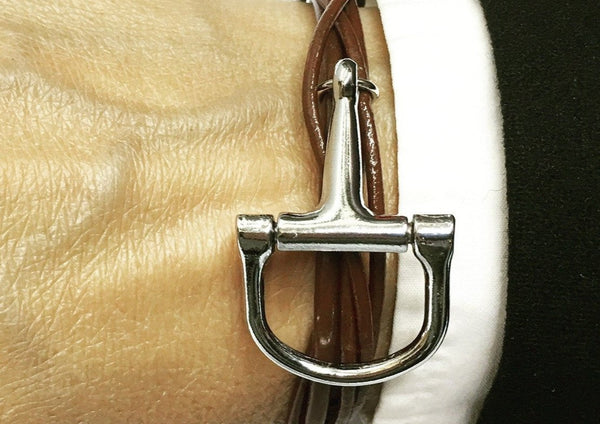 Ideana Leather Bangle Bracelet with Snaffle Charm