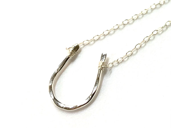 Large Horseshoe Necklace - Hammered in Sterling .925 Silver Large Horseshoe & Chain 